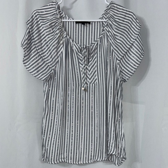 Adrienne Vittadini Black and White Short Sleeve Relaxed Blouse - Picture 1 of 8